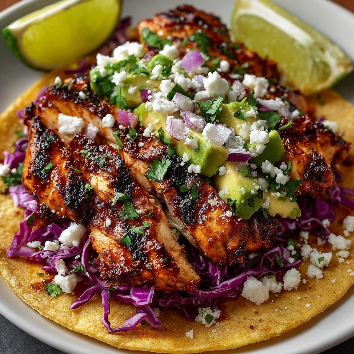 Smoky chipotle adobo chicken tacos, sizzling on the grill, bursting with flavor, and waiting to be devoured.