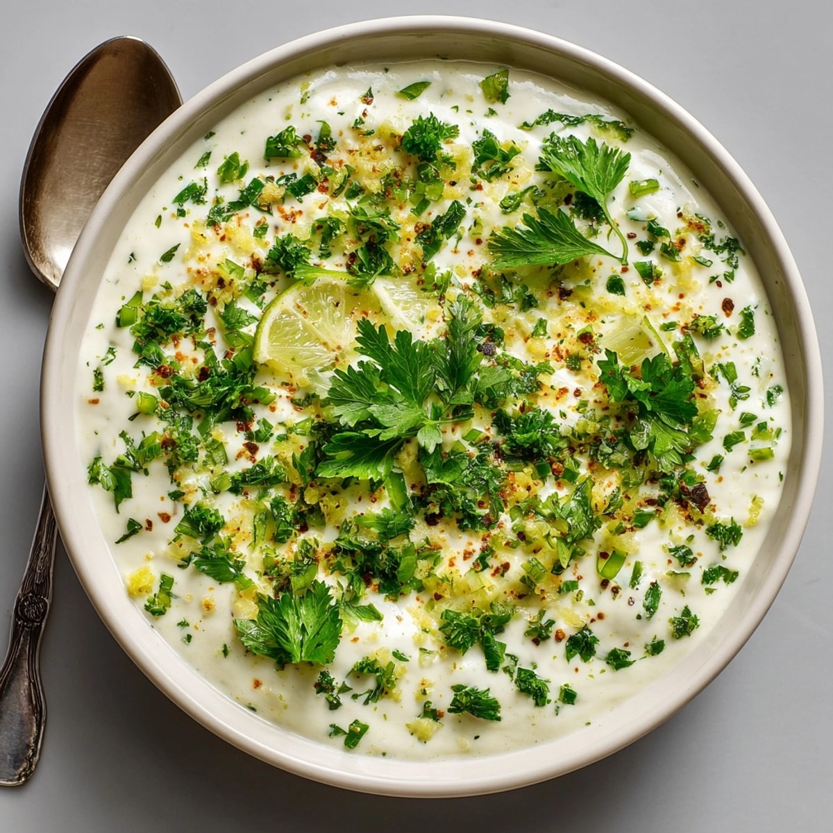 A close-up view of Jalapeño Lime Cream Sauce, drizzling over a perfectly grilled fish fillet.