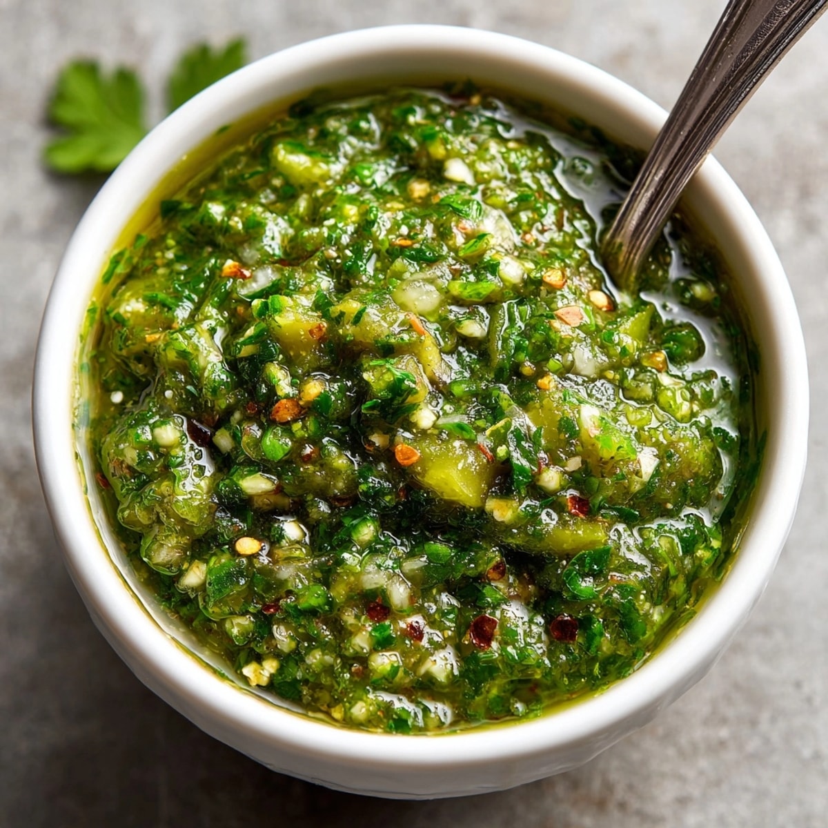 Charred tomatillos and poblanos blended into a flavorful Tomatillo-Poblano Green Salsa, ready to serve.