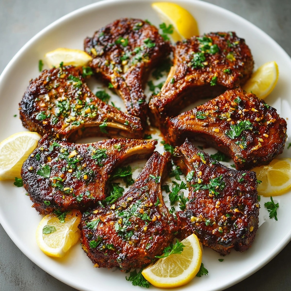 Tender, sizzling Smoked Paprika Rubbed Lamb Chops with vibrant herbs and spices, a delicious gluten-free entrée.