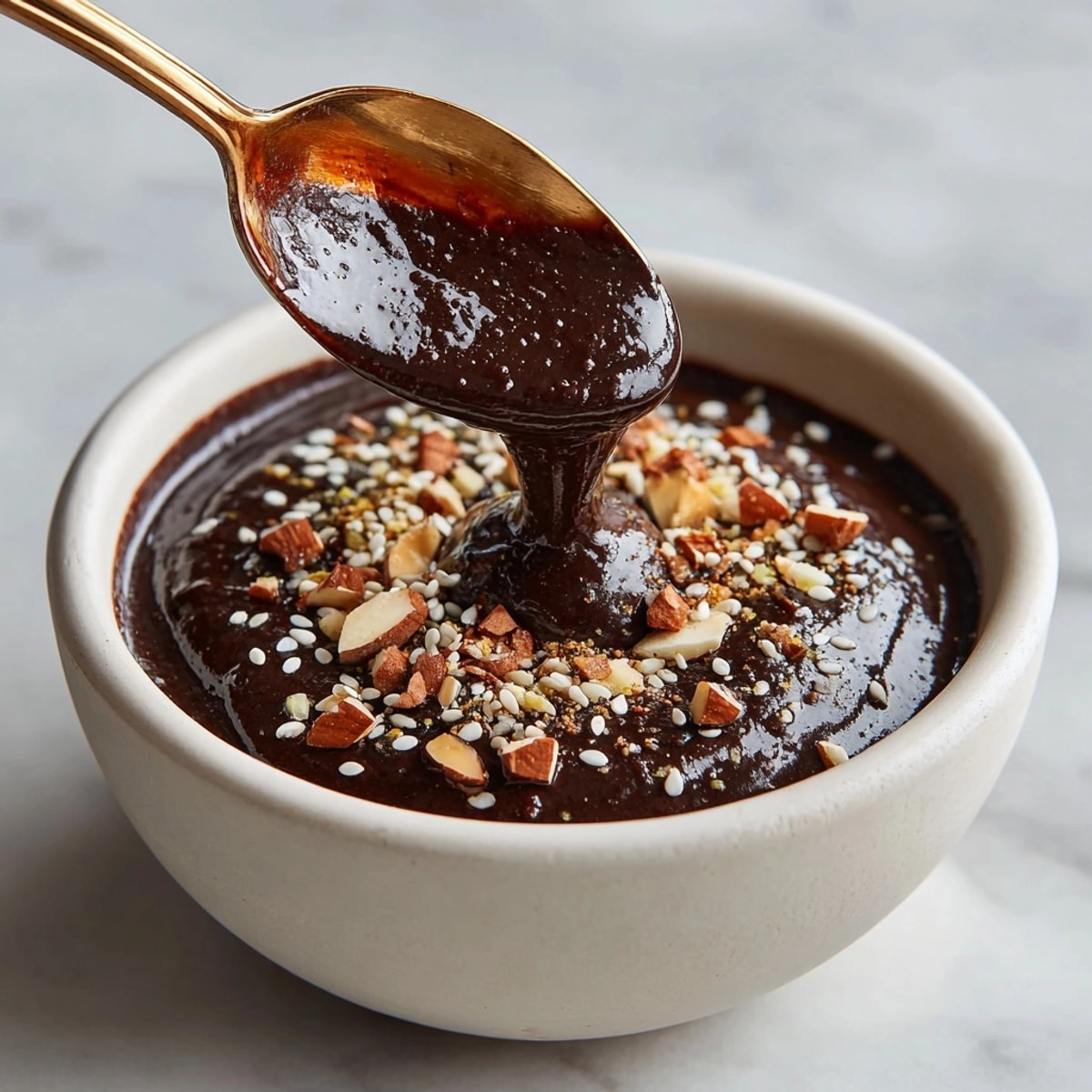 A deep, complex Ancho Chili Chocolate Mole Sauce: a dark, thick sauce infused with spice and warmth.
