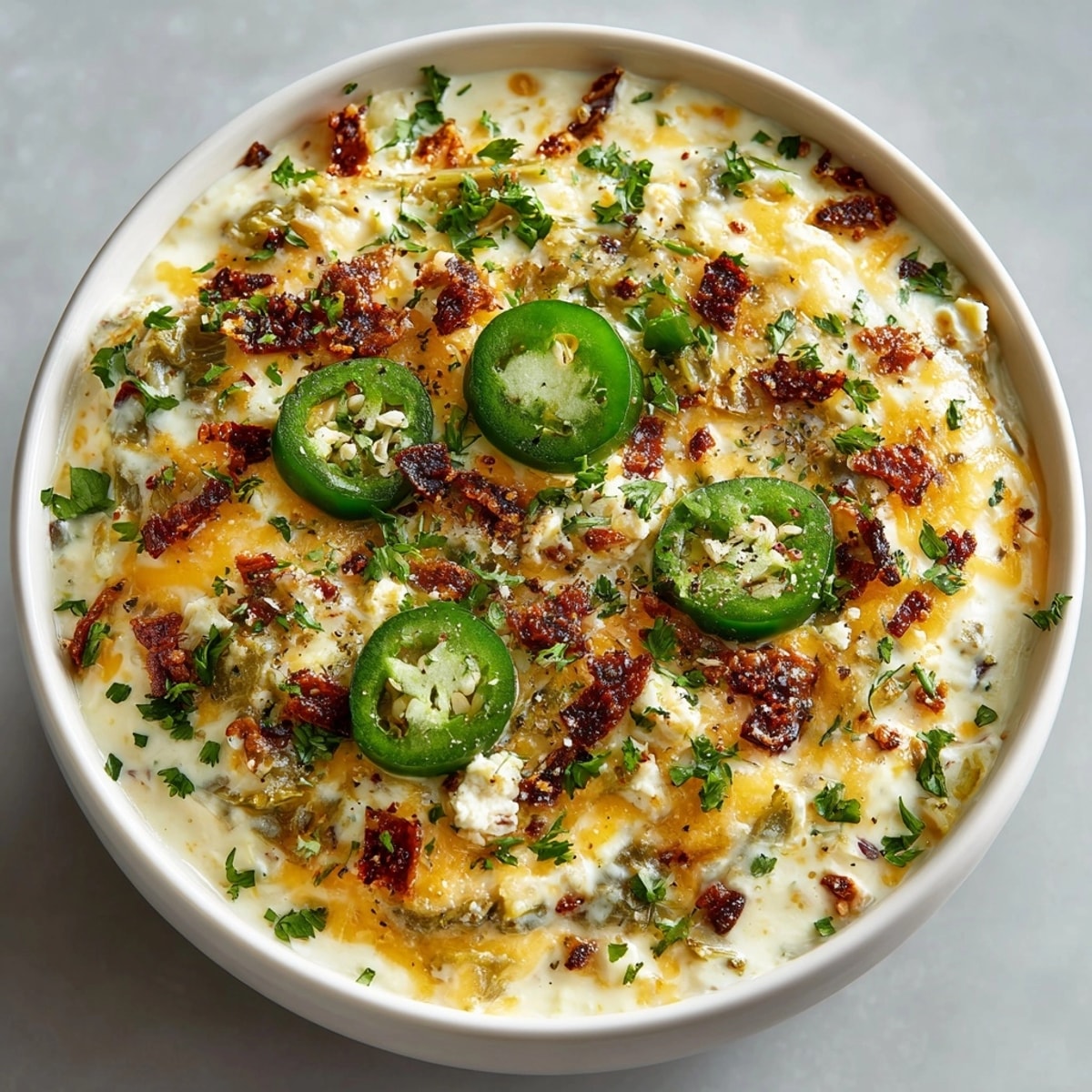 Warm bowl of Hatch Green Chile Creamy Queso Dip, a cheesy, flavorful appetizer ready to enjoy.