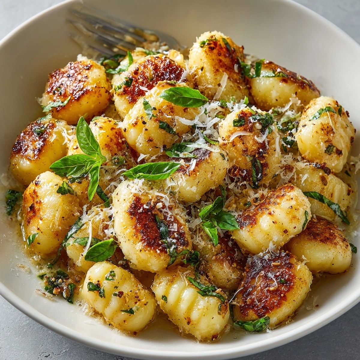 Golden Parmesan sail atop a plate of delicious cauliflower gnocchi, an Italian delight ready to eat.