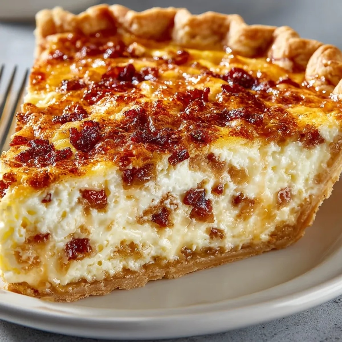 Golden Cinnamon Maple Breakfast Quiche filled with apples and bacon, a perfect sweet-savory weekend brunch.