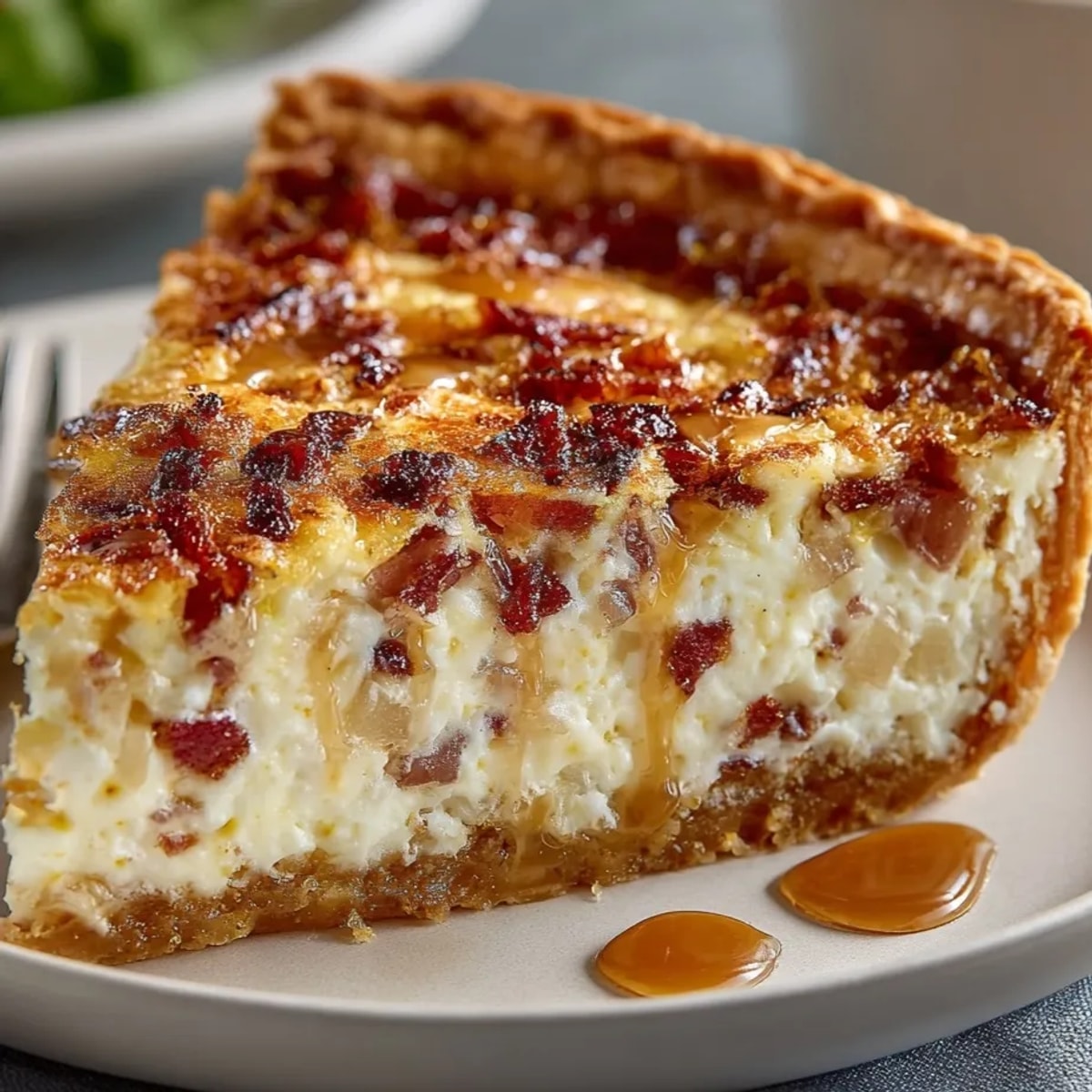 Warm, comforting Cinnamon Maple Breakfast Quiche baking in oven: crusty, bubbling, inviting aroma fills the air.