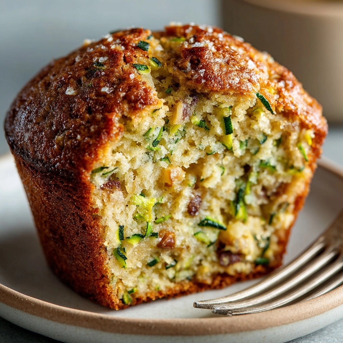 Golden-brown Protein-Packed Zucchini Muffins, fresh-baked and steaming, ready to enjoy.