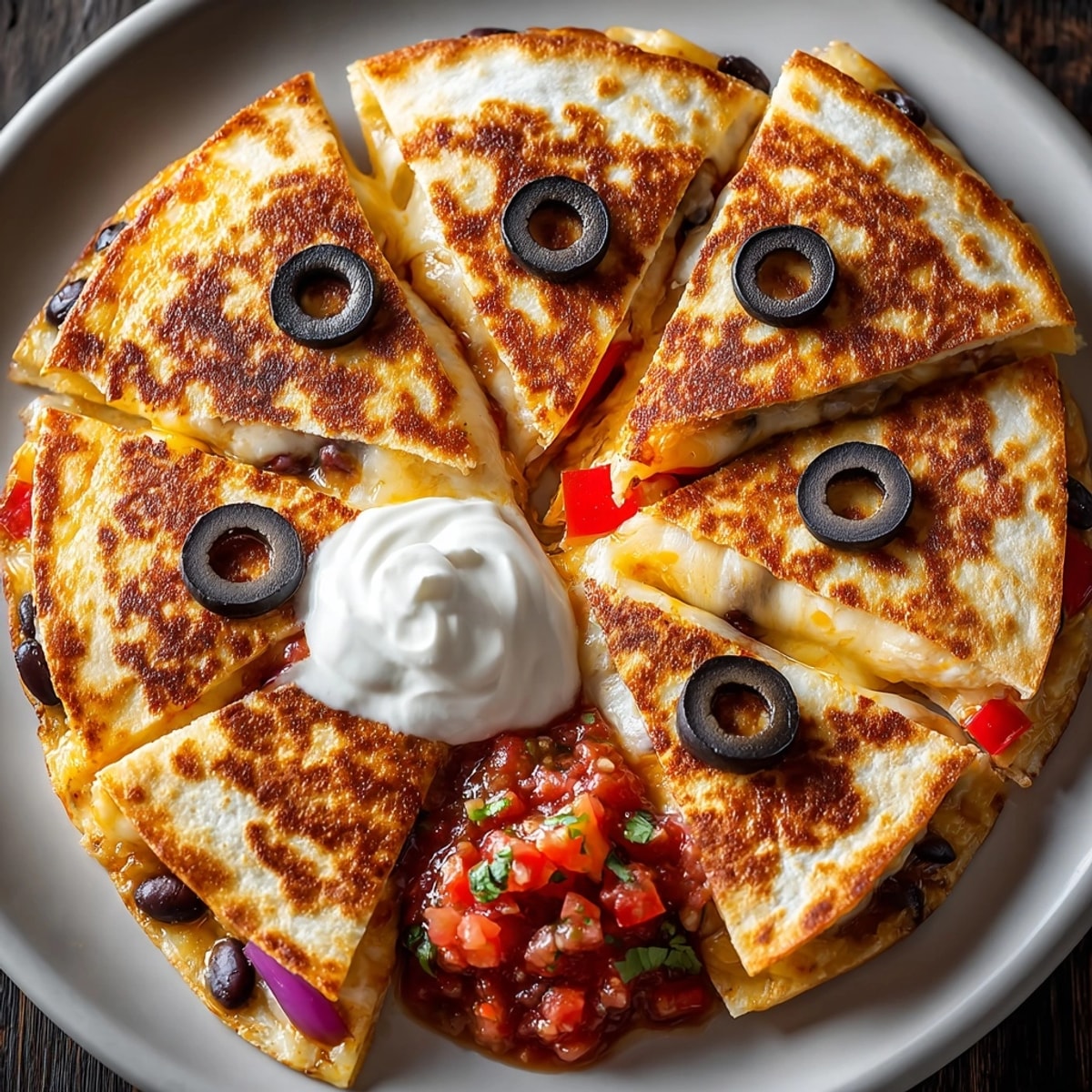 Crispy haunted black bean quesadillas filled with gooey cheese, perfect for spooky Halloween fun.