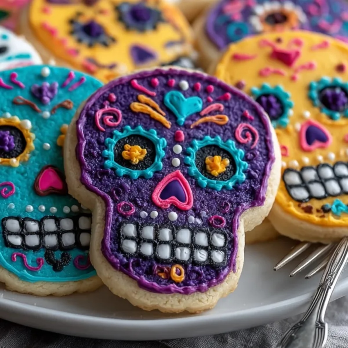 Vibrant Day of the Dead Sugar Skull Cookies: Intricate icing details ready for gifting.