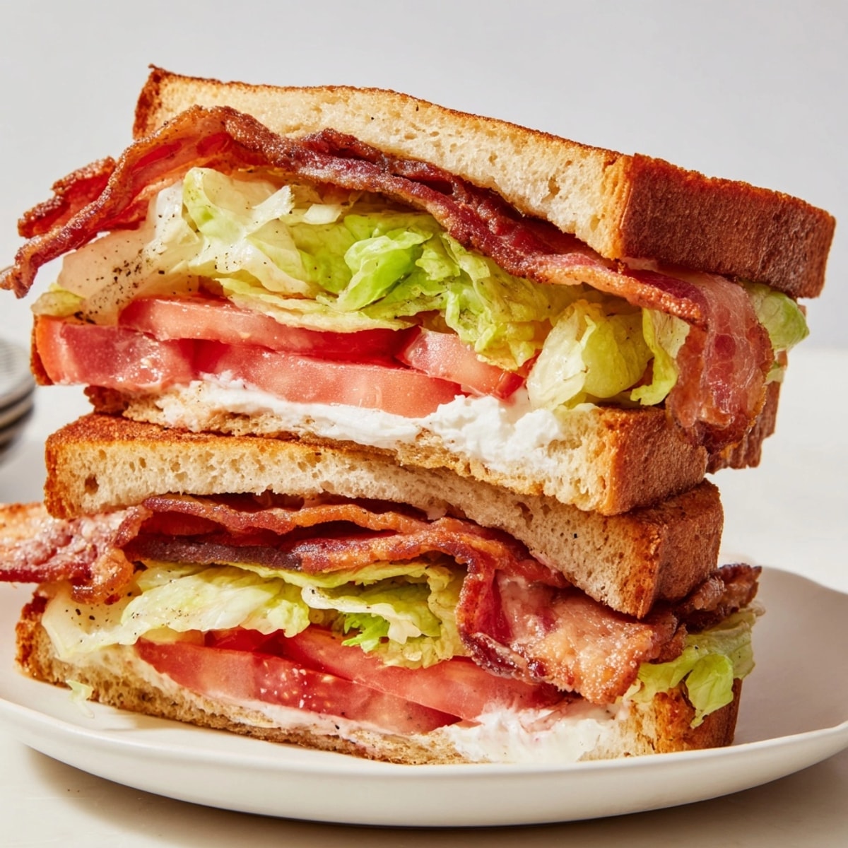 Golden-brown toasted bread perfectly holds a freshly made, classic American BLT Sandwich.