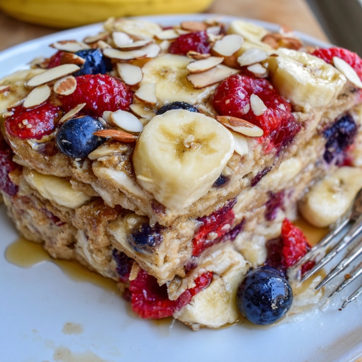 Golden Protein Berry Banana Pancake Bake fresh from the oven, ready for brunch.