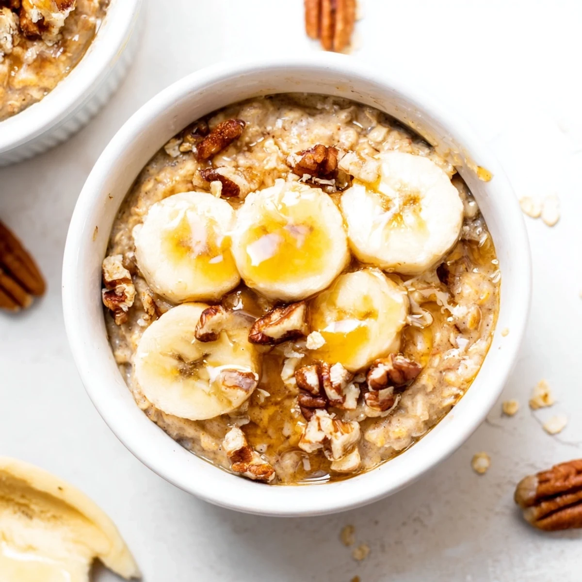 Warm, comforting Baked Oats Ramekins featuring caramelized bananas, perfect for breakfast.