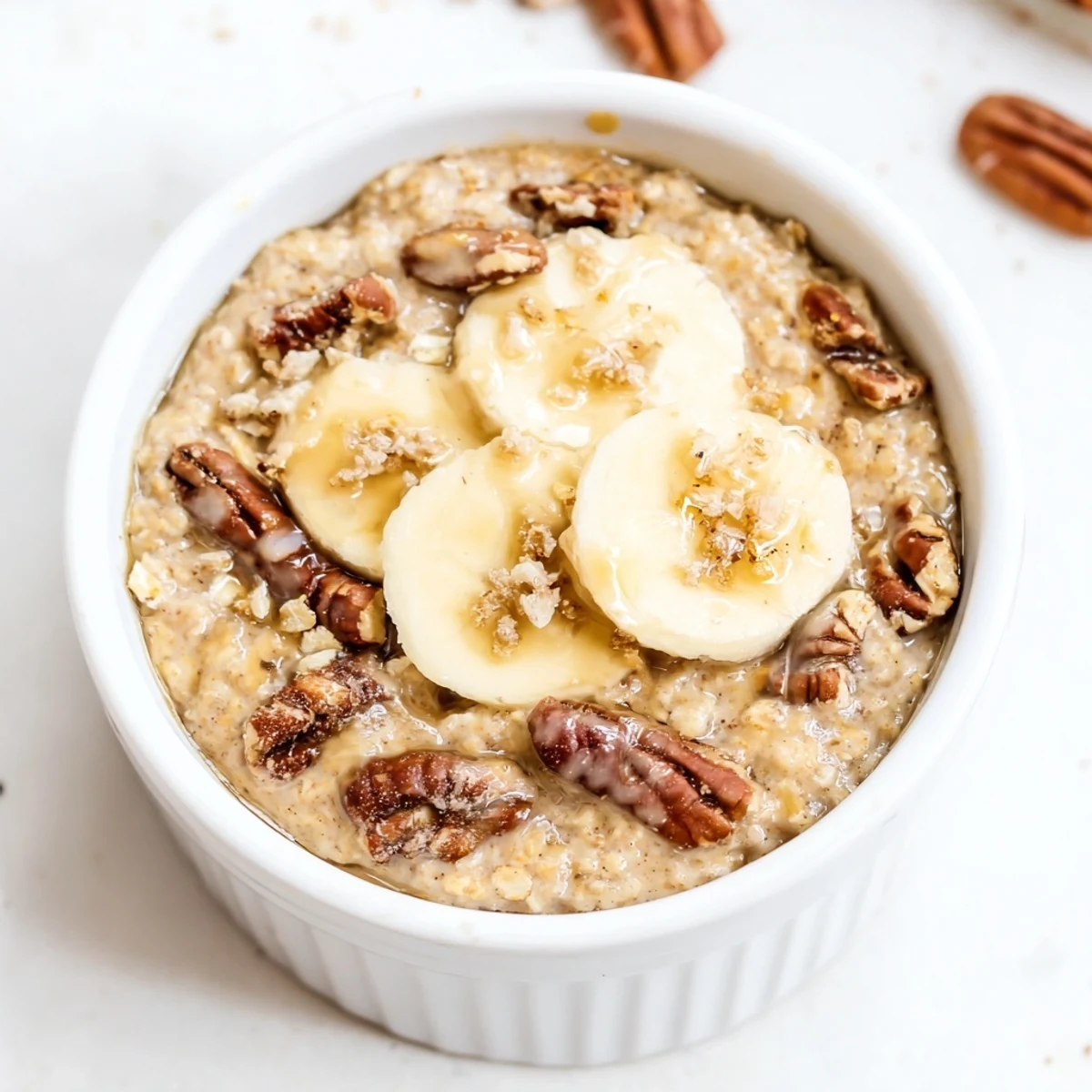 Individual ramekins of delicious Baked Oats with honey, looking inviting and ready to eat.