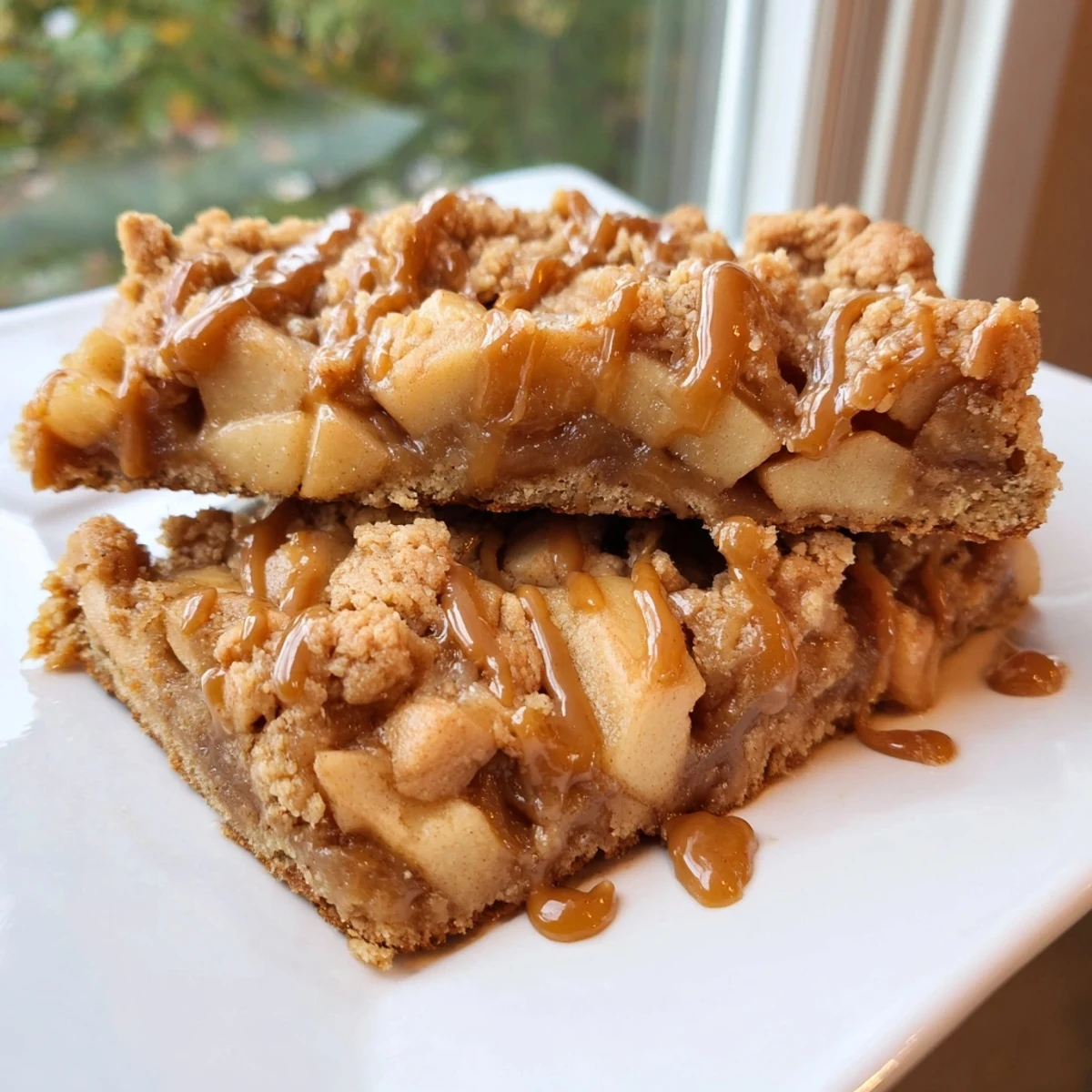 Golden, gooey caramel apple cookie bars, a sweet treat filled with diced apples.