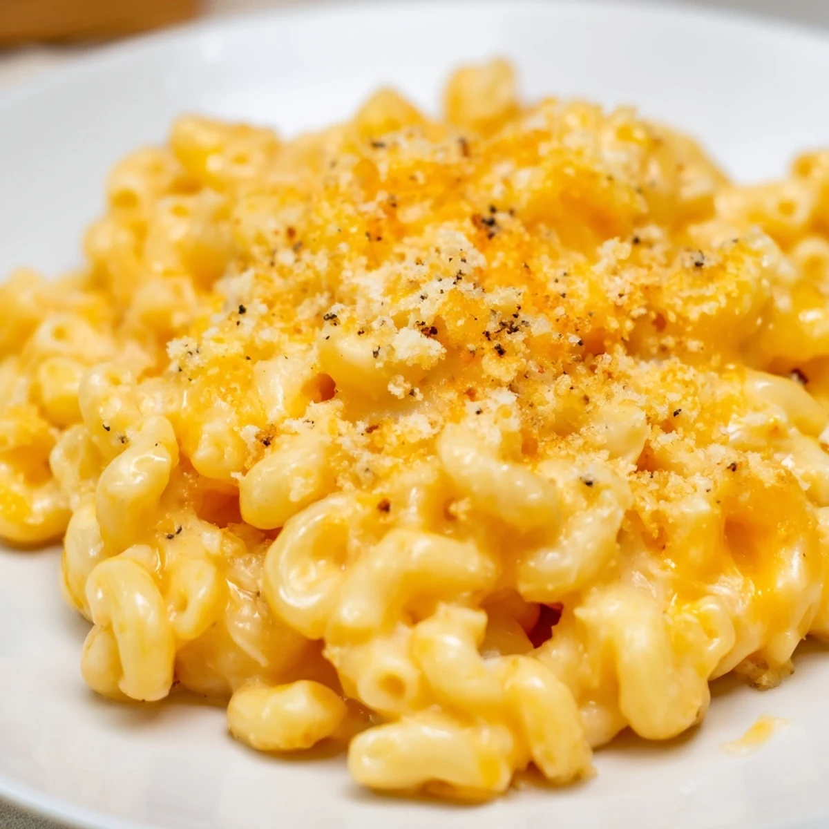 Golden, bubbly Mac & Cheese with Evaporated Milk, offering creamy, cheesy comfort in every bite.