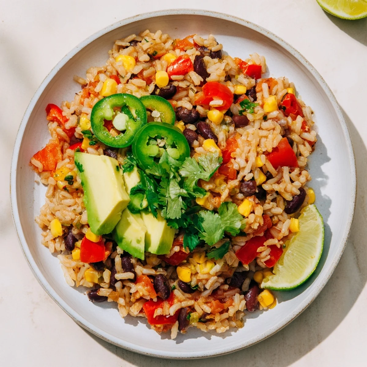 Steaming One-Pot Mexican Rice & Beans, a colorful vegetarian meal ready in under an hour.