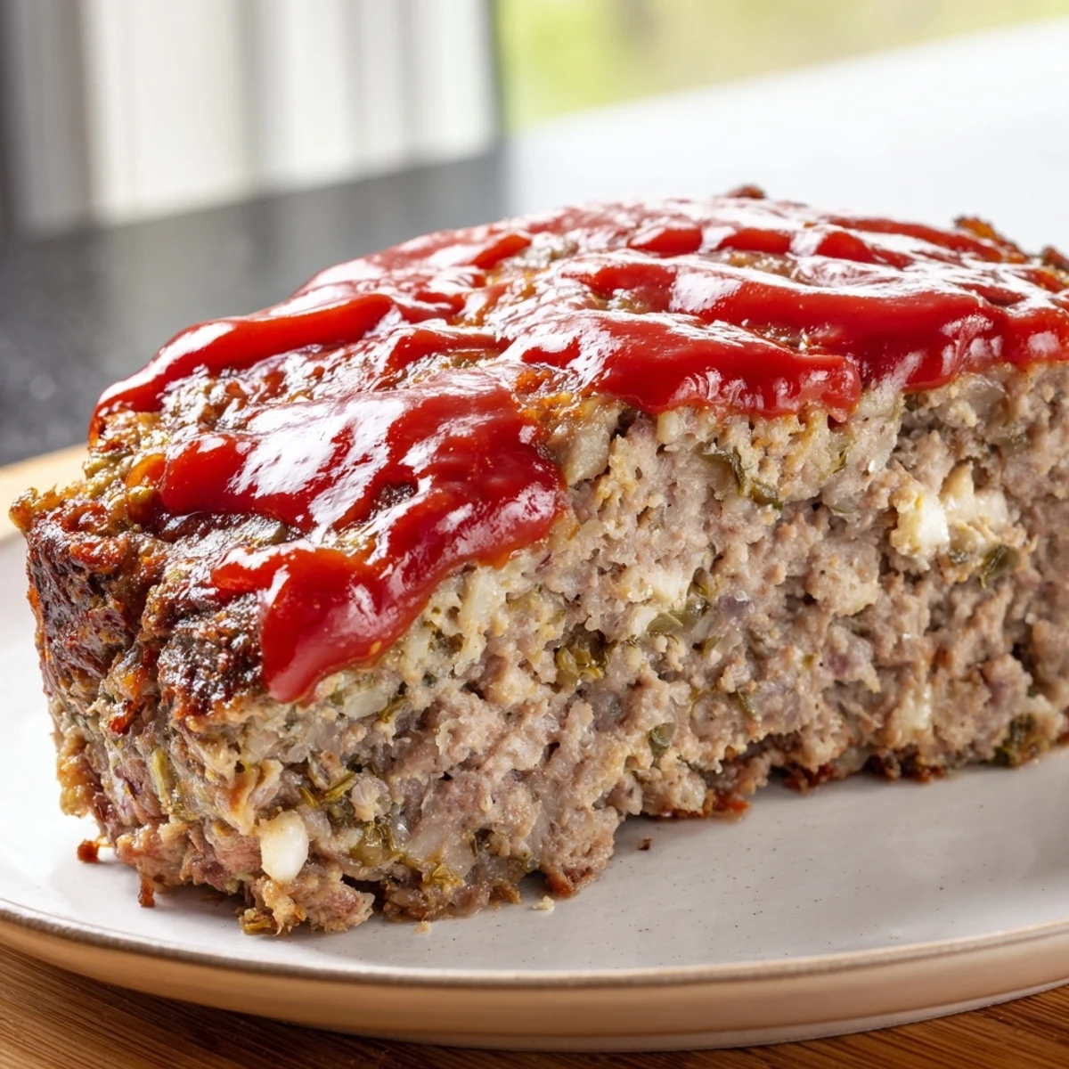 A steaming, home-cooked Stove Top Stuffing Meatloaf Hack displayed with a glossy ketchup glaze, perfect for a hearty meal.