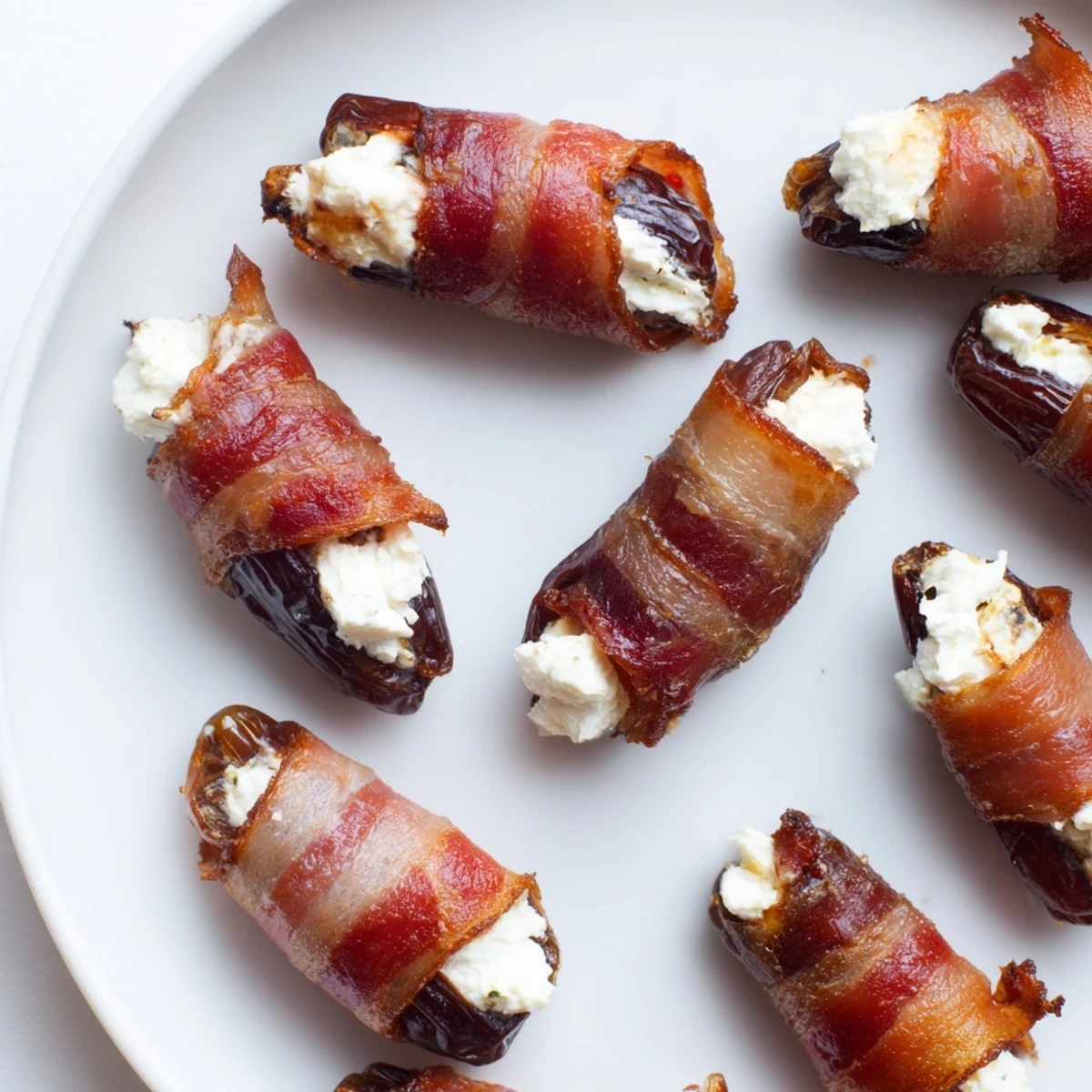 Warm bacon-wrapped dates, the salty bacon complementing the sweet date and tangy goat cheese filling.