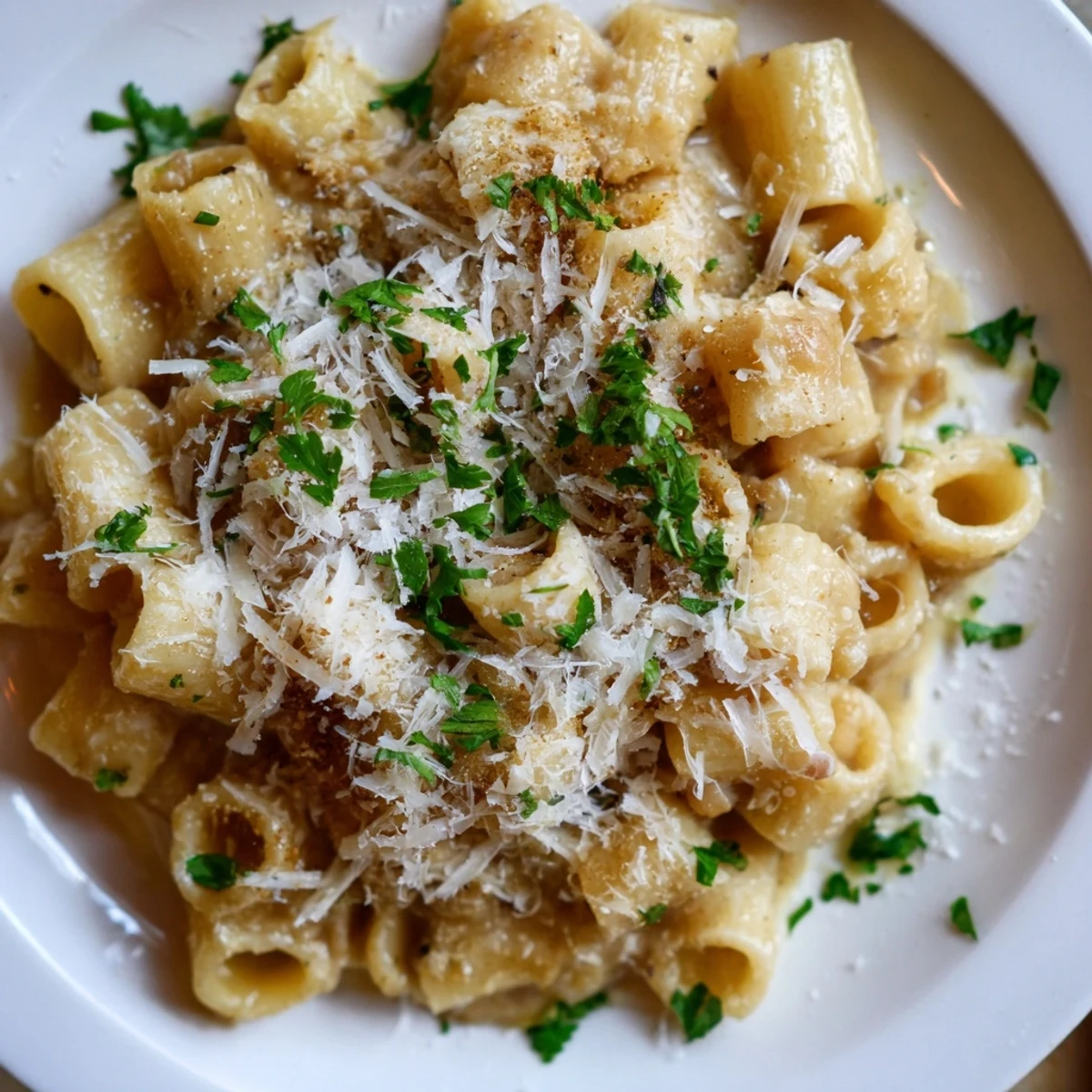 Cheesy, golden-brown Gruyère tops this Creamy French Onion Ditalini, a delicious and hearty pasta creation.
