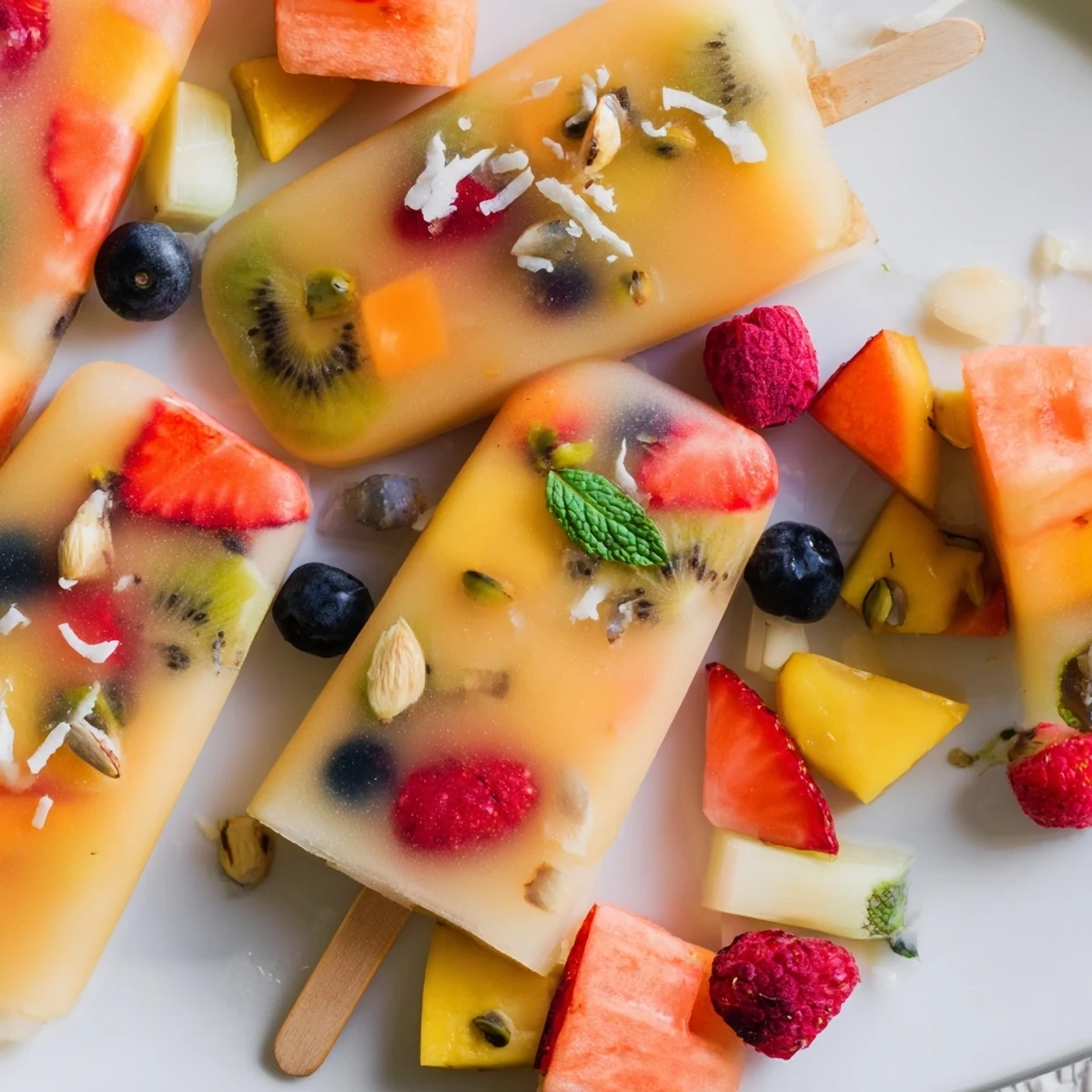 Vibrant Summer Popsicle Board overflowing with colorful popsicles, fruits, and tasty toppings, ready to enjoy.