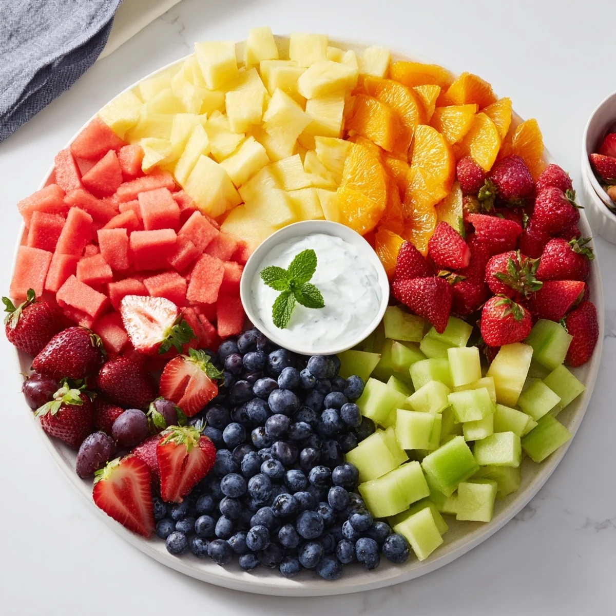 This Beach Ball Fruit Platter showcases a rainbow of fresh fruit, a healthy and delicious snack.