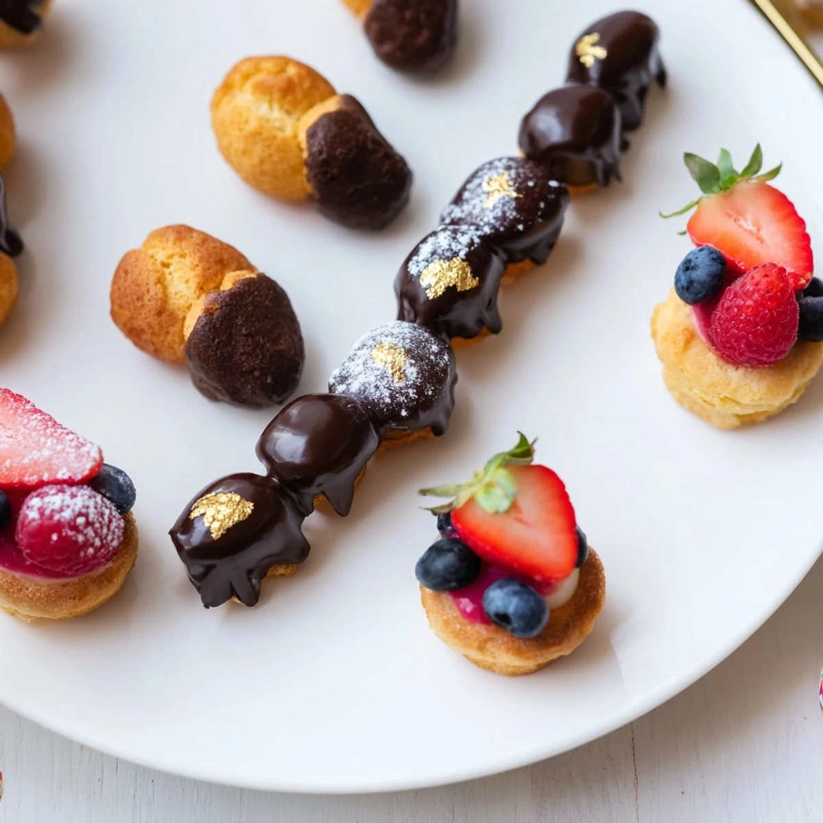 Imagine this delightful plate of Piste de Train Mignardises: each miniature treat is a tiny work of art.