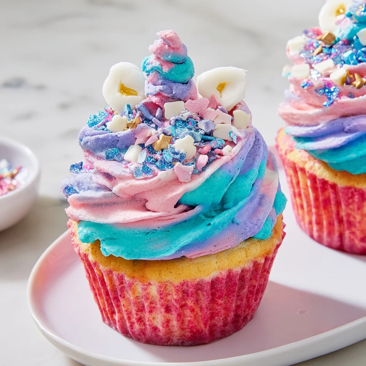 This inviting image shows the complete Magical Unicorn Dessert Table, a perfect party display of sweet confections.