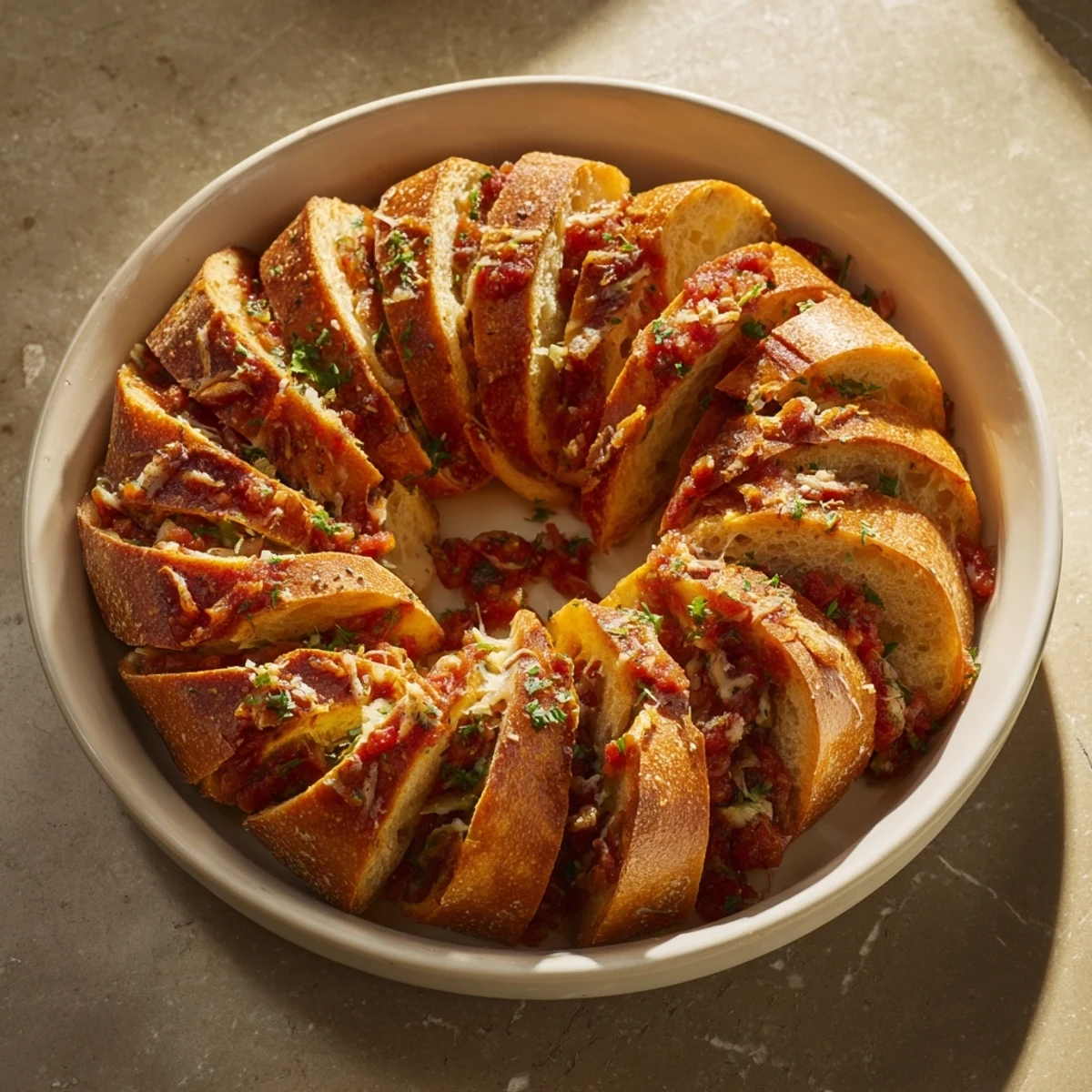 Golden and crispy baguette slices, encircled, inviting you to enjoy this easy appetizer.