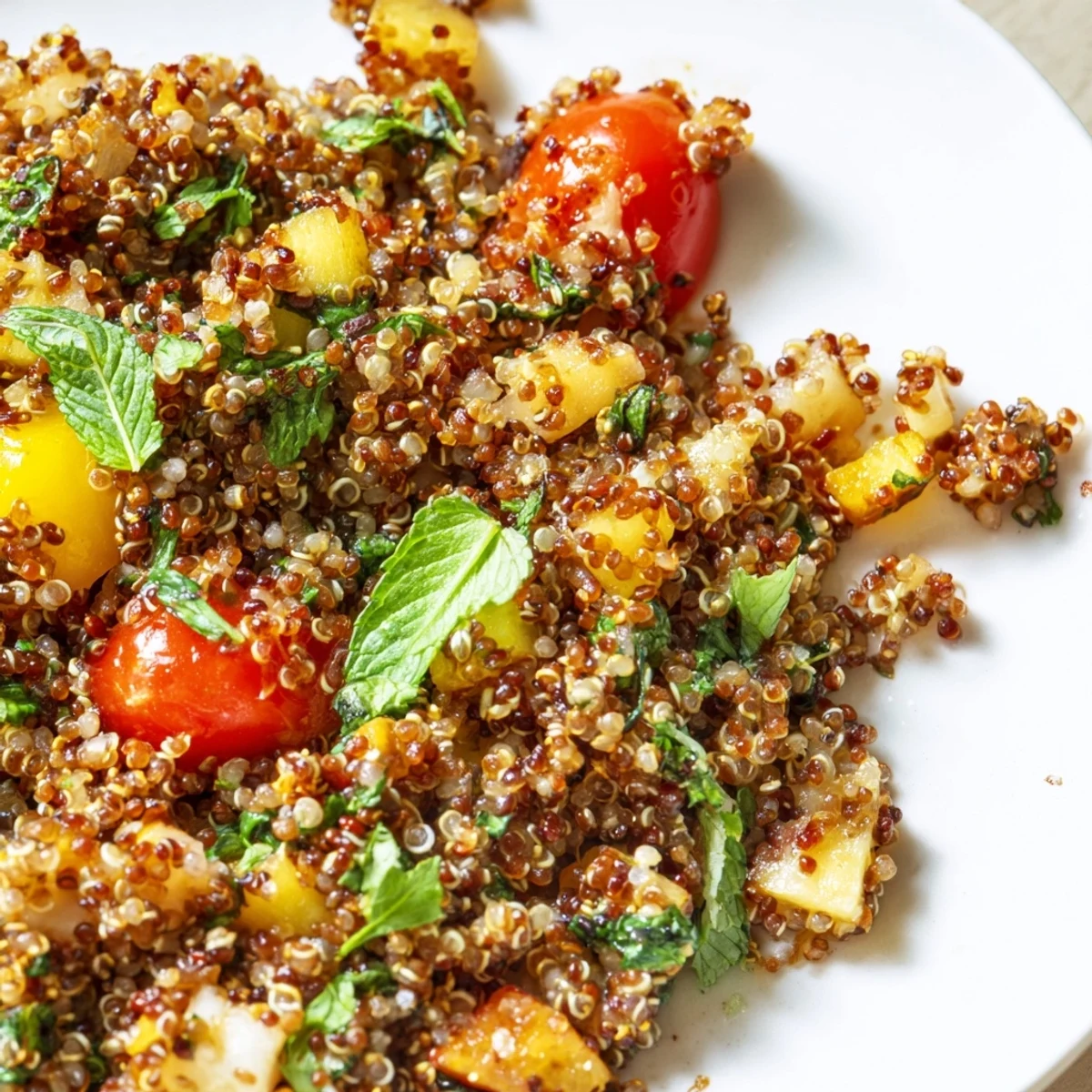 This Quinoa Vegetable Pilaf showcases golden roasted carrots and onions tossed with fresh parsley and lemon juice for a bright finish.