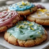 Lemon Sugar Cookies with Pastel Glaze, soft and buttery, topped with vibrant pastel icing, a delightful treat for Easter or garden parties.