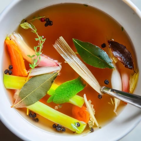 A steaming pot of homemade Vegetable Broth From Scraps simmering with carrot peels, onion skins, and fresh parsley stems.