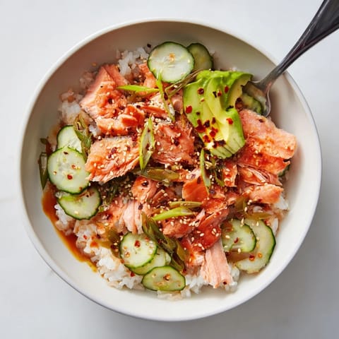 Flavorful Leftover Salmon & Rice Bowl: a quick, vibrant meal ready in 15 minutes.  