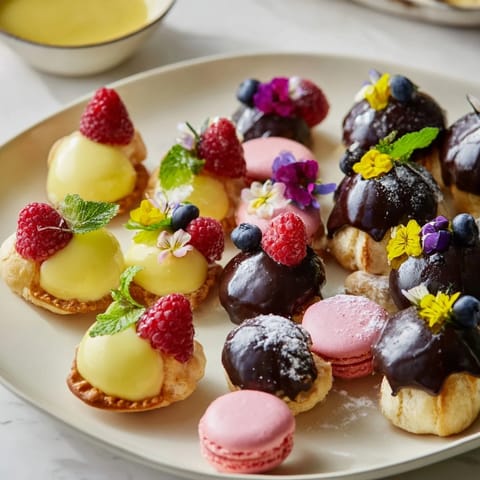 This dessert image shows the exquisite detail of the mini treats on the Montgolfière Dessert Platter, ready to eat.