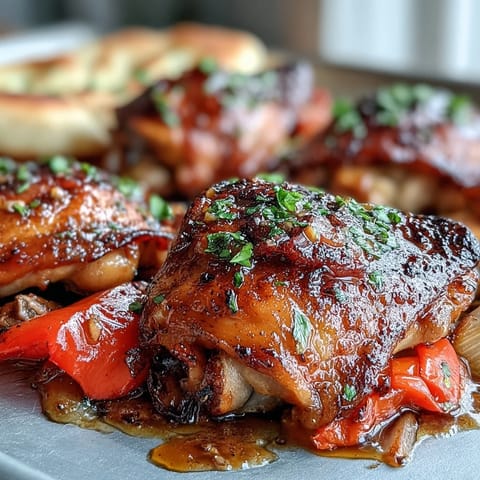 Sheet Pan Honey Garlic Chicken and naan plated with fresh cilantro and lemon wedges, a vibrant family-friendly dinner.