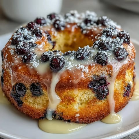 Freshly baked lemon blueberry sourdough donuts topped with a zesty lemon glaze, bursting with juicy berries and tangy citrus flavor.  