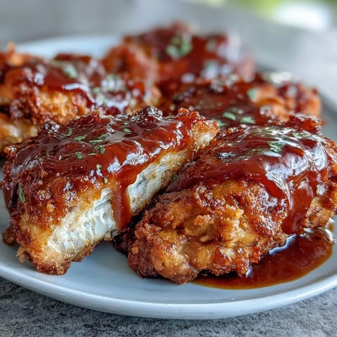 Hearty Southern Smothered Chicken with tender chicken and caramelized onions in a thick, flavorful gravy, served family-style.  