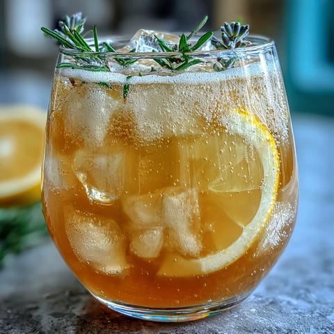 Lavender Lemonade Spritz in a chilled glass with lemon slices and fresh lavender sprigs, sparkling and inviting for summer gatherings.