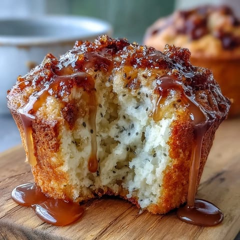 Golden lemon poppy seed muffins with a glossy lemon glaze, perfect for a bright and tangy spring brunch treat.