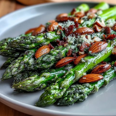 Bright lemon butter asparagus with almonds, tender spears sautéed in citrus butter and topped with golden toasted nuts.