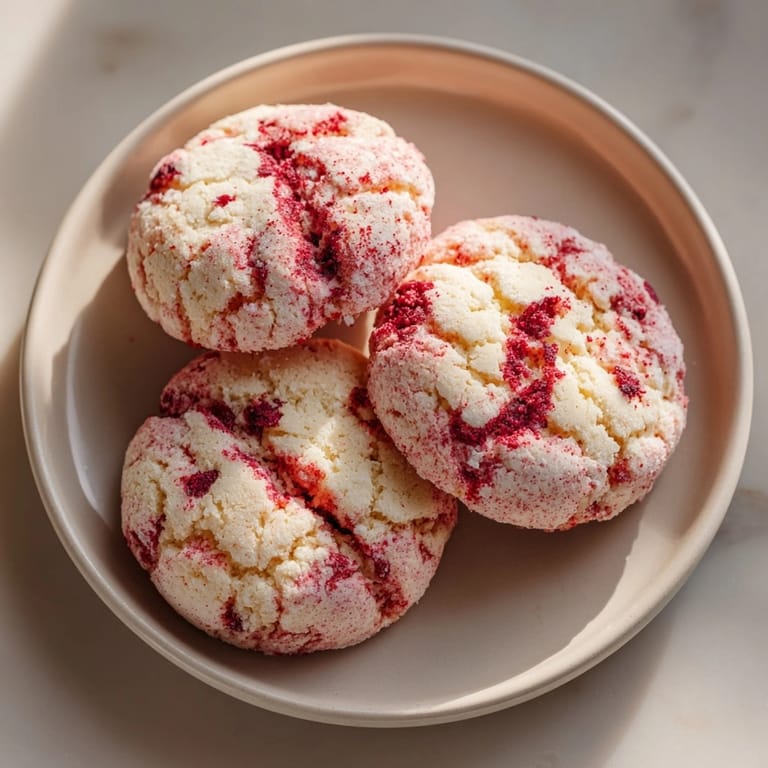 Gluten free raspberry cookies arranged on a cooling rack, showcasing marbled pink hues and sugar-dusted tops.