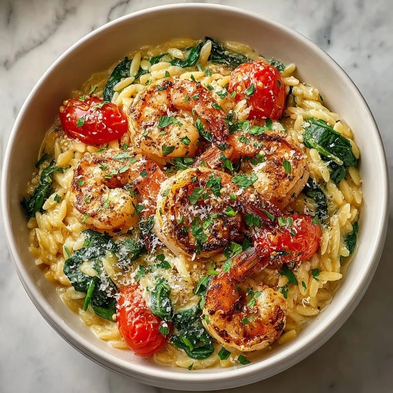 Imagine digging into a warm Cheesy Shrimp Orzo Bowl, cheesy, savory comfort in a bowl.