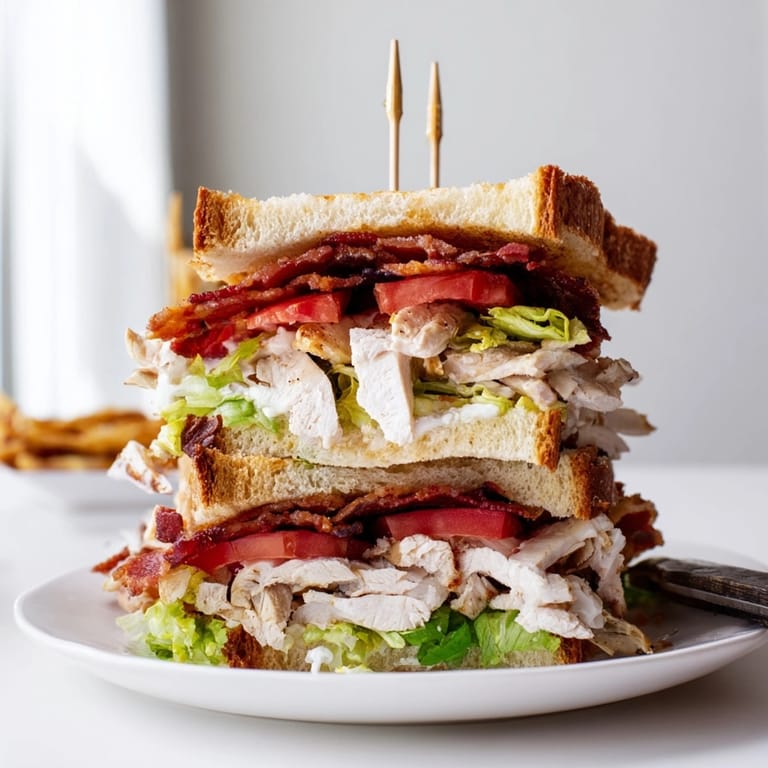 Homemade Club Sandwich recipe: Imagine savory chicken, salty bacon between toasted, buttery slices.