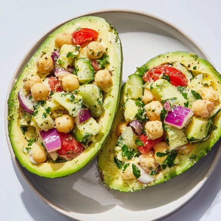 A close-up shows herby Avocado Chickpea Breakfast Boats—easy, flavorful, and ready to eat.