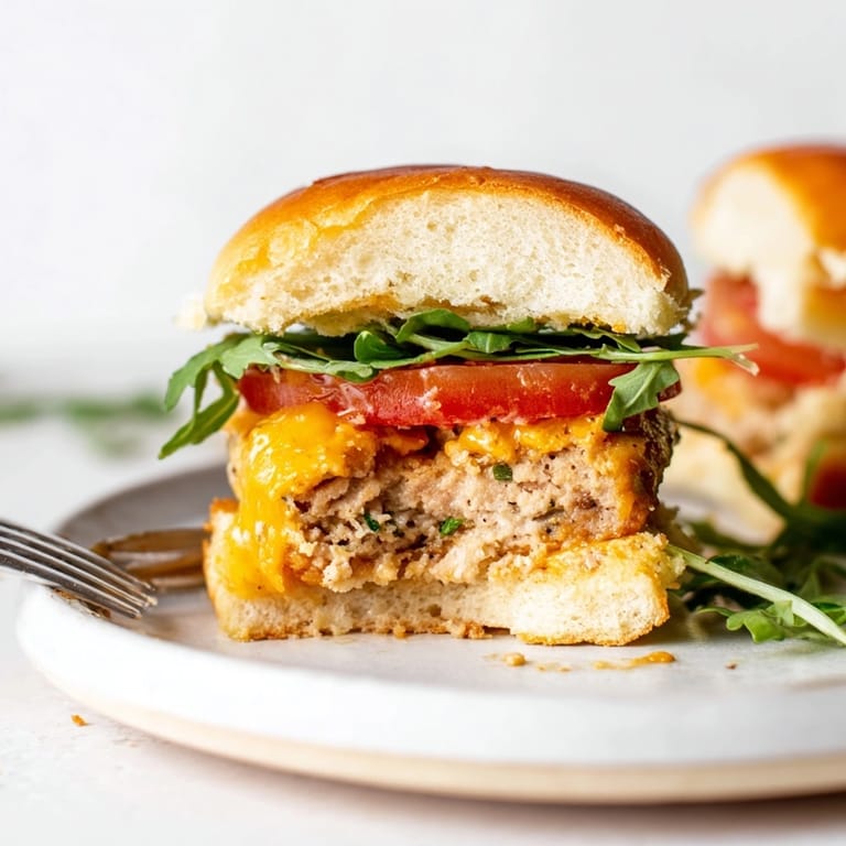 Close-up of juicy Garlic Butter Turkey Burger Sliders ready to serve, family style.