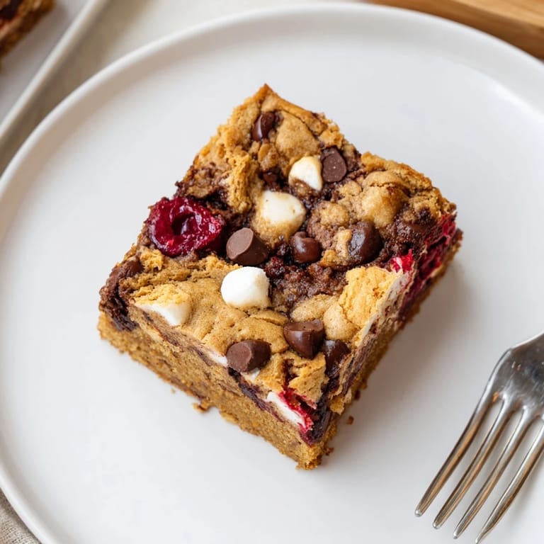 Delicious blondies swirled with marshmallows and topped with graham cracker crumbs.  