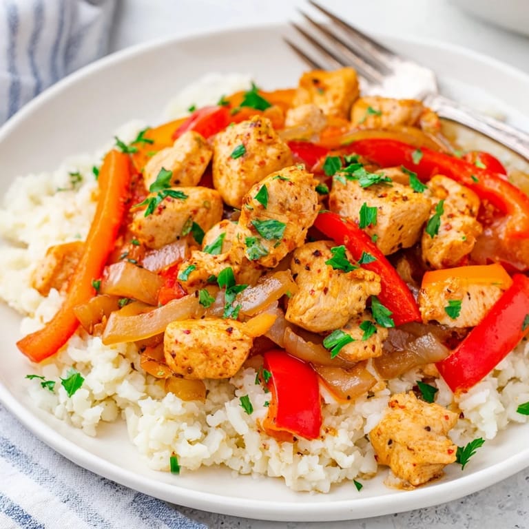 Flavor-packed Cajun Chicken Skillet Stir-Fry garnished with fresh parsley and lime zest.  