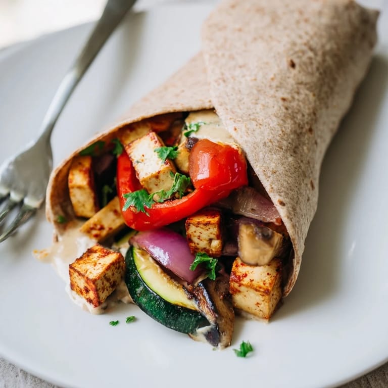 Easy vegan viral recipe showcases golden tofu and colorful veggies, perfect for wraps.