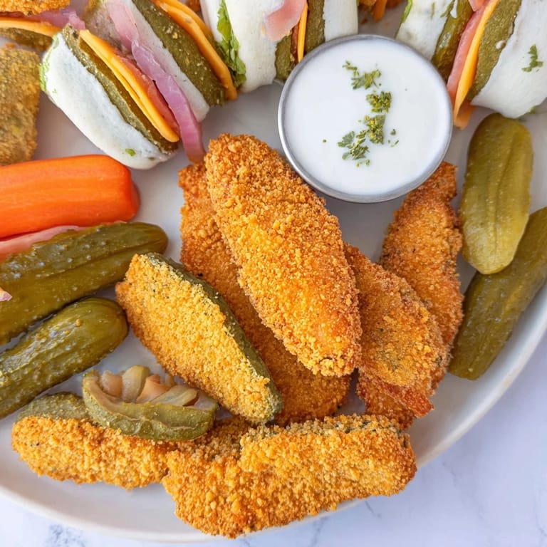 Savor the unique pickle lovers meal featuring fried pickles and savory wrapped bites.