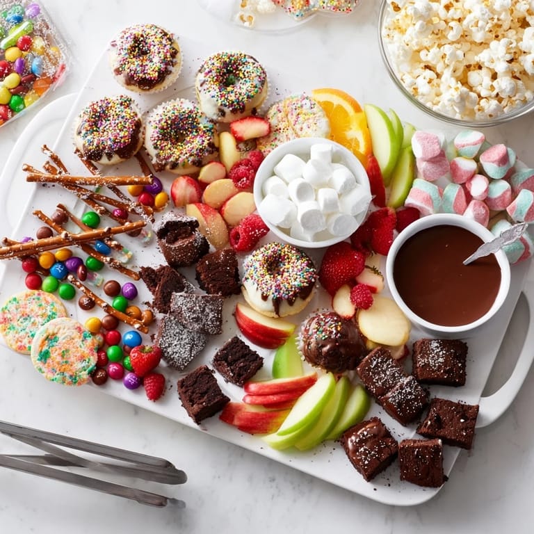 Colorful dessert boards showcasing sweet treats and fruits for game night fun.  