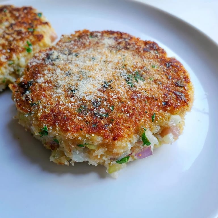 A close-up shot of pan-fried Depression-Era Ham & Potato Patties, perfectly browned and delicious.