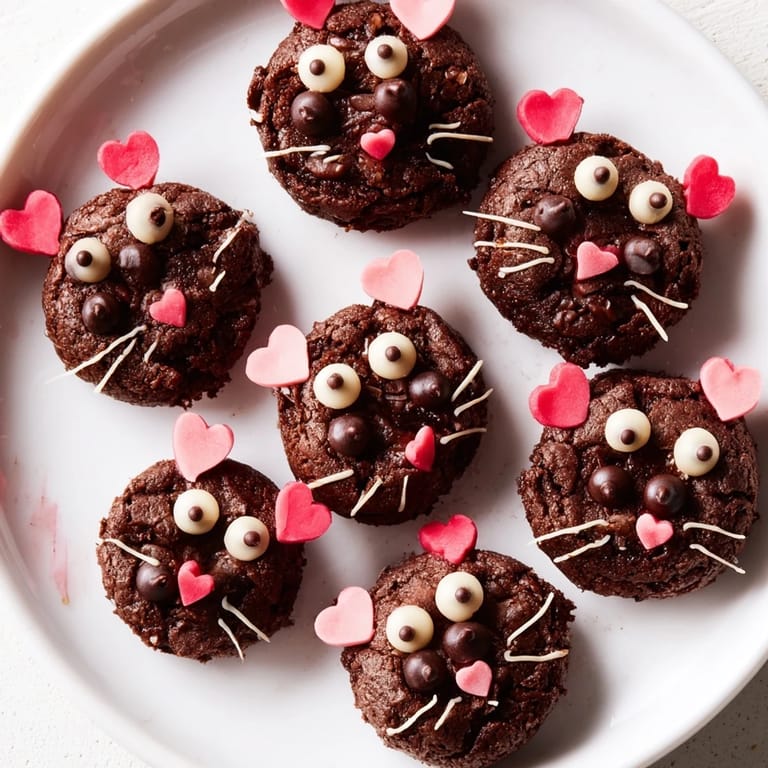 Delicious and whimsical Silly Rat Cake Brownie Bites, with tiny chocolate chip eyes and almond ears.